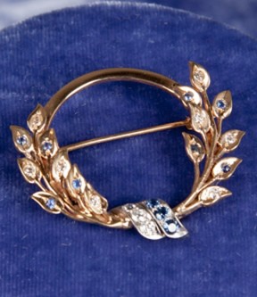 Diamond and Bright Sapphire Brooch