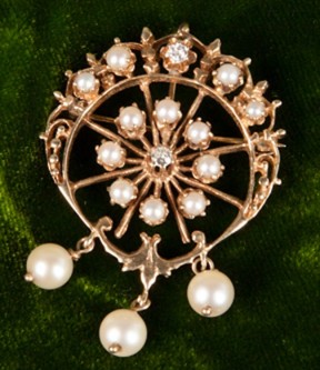 Pearl and Twin Diamond Brooch/Pendant