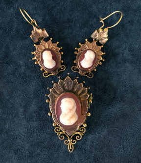 Cameo Brooch and Earring Set