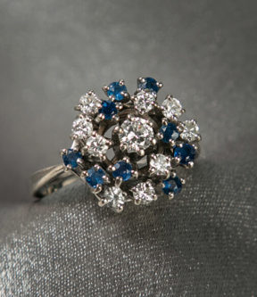 Cluster Diamond and Sapphire Ring
