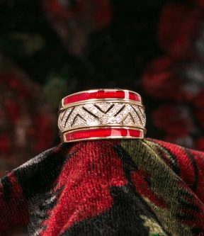 Red Enamel and Diamond Ring